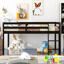 Load image into Gallery viewer, Low Twin Wood Loft Bed with Full-length Safety Rail and Ladder, Loft Bed Frame for Kids Toddlers, Solid Pine Wood, No Box Spring Needed, Espresso