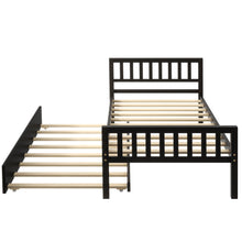 Load image into Gallery viewer, iRerts Espresso Wood Platform Bed Frame with Trundle, Kids Daybed with Headboard and Footboard for Boys Girls Sleepovers