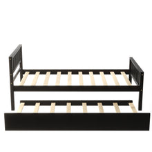 Load image into Gallery viewer, iRerts Espresso Wood Platform Bed Frame with Trundle, Kids Daybed with Headboard and Footboard for Boys Girls Sleepovers
