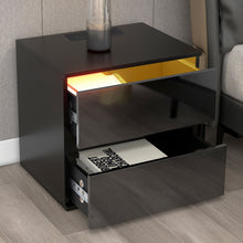 Load image into Gallery viewer, Black Nightstand for Bedroom, Night Stand with USB Charging Port and Adjustable LED Lights, Remote, Wireless Charging, Bedroom Ideas