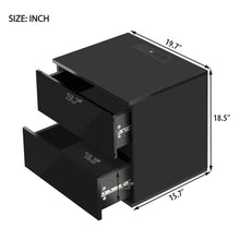 Load image into Gallery viewer, Black Nightstand for Bedroom, Night Stand with USB Charging Port and Adjustable LED Lights, Remote, Wireless Charging, Bedroom Ideas