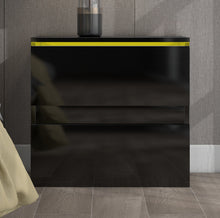 Load image into Gallery viewer, Black Nightstand for Bedroom, Night Stand with USB Charging Port and Adjustable LED Lights, Remote, Wireless Charging, Bedroom Ideas