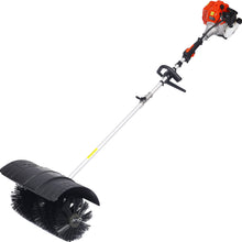Load image into Gallery viewer, iRerts Gas Powered Snow Sweeper, 52CC Handheld Broom Sweeper with 2 Stroke and Nylon Sweeping Brush, Gasoline Power Broom Sweeper for Driveway Sidewalk Lawn Snow, 21x10", Orange/Black