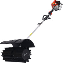 Load image into Gallery viewer, iRerts Gas Powered Snow Sweeper, 52CC Handheld Broom Sweeper with 2 Stroke and Nylon Sweeping Brush, Gasoline Power Broom Sweeper for Driveway Sidewalk Lawn Snow, 21x10", Orange/Black