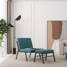 Load image into Gallery viewer, Modern Fabric Accent Chair with Ottoman, Blue Linen Accent Chair Modern with Metal Legs, Armless Living Room Chair, Single Sofa Chair for Bedroom Reading