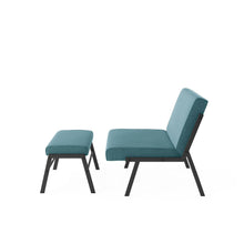 Load image into Gallery viewer, Modern Fabric Accent Chair with Ottoman, Blue Linen Accent Chair Modern with Metal Legs, Armless Living Room Chair, Single Sofa Chair for Bedroom Reading