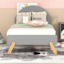 Load image into Gallery viewer, iRerts Wood Platform Bed Frame Twin Size, Gray Kids Toddler Bed with Curved Headboard and Shelf Behind Headboard, Solid Wood Slats, No Box Spring Needed