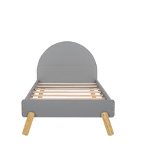 Load image into Gallery viewer, iRerts Wood Platform Bed Frame Twin Size, Gray Kids Toddler Bed with Curved Headboard and Shelf Behind Headboard, Solid Wood Slats, No Box Spring Needed