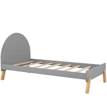 Load image into Gallery viewer, iRerts Wood Platform Bed Frame Twin Size, Gray Kids Toddler Bed with Curved Headboard and Shelf Behind Headboard, Solid Wood Slats, No Box Spring Needed