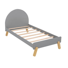 Load image into Gallery viewer, iRerts Wood Platform Bed Frame Twin Size, Gray Kids Toddler Bed with Curved Headboard and Shelf Behind Headboard, Solid Wood Slats, No Box Spring Needed