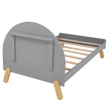 Load image into Gallery viewer, iRerts Wood Platform Bed Frame Twin Size, Gray Kids Toddler Bed with Curved Headboard and Shelf Behind Headboard, Solid Wood Slats, No Box Spring Needed