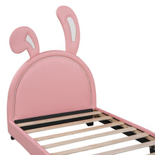 Load image into Gallery viewer, iRerts Twin Size Upholstered Platform Bed, Cute Twin Bed Frame for Kids Teens Bedroom, Twin Platform Bed Frame with Rabbit Ears Headboard, Kids Twin Bed Frame No Box Spring Needed, Pink