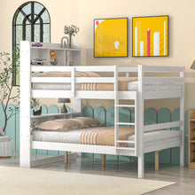Load image into Gallery viewer, iRerts Wood Full Bunk Bed, Full Over Full Bunk Beds with Bookcase Headboard, Can Be Converted into 2 Beds, Bunk Bed Full Over Full for Kids Teens Bedroom, No Box Spring Required, White