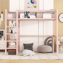 Load image into Gallery viewer, iRerts Twin Size Loft Bed, Metal Twin Loft Bed Frame for Adults Teens Kids, Twin Loft Bed with 4-Tier Storage Shelves, Loft Bed Twin Size for Bedroom, Space-Saving Design, Pink