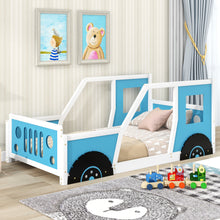 Load image into Gallery viewer, iRerts Twin Size Classic Car Bed Frame with Wheels, Wooden Kids Twin Platform Bed Frame with Support Slats, Twin Bed Frame for Kids Toddlers Boys Girls Bedroom, No Box Spring Needed, Blue