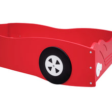 Load image into Gallery viewer, iRerts Wood Twin Platform Bed, Twin Size Car-Shaped Bed Frame for Kids Toddlers Boys Girls, Twin Bed Frame with Complete Guardrails, Bedroom Furniture Twin Size Bed Frame No Box Spring Needed, Red