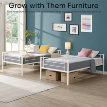 Load image into Gallery viewer, iRerts Metal Twin over Twin Bunk Bed, Convertible Bunk Beds Twin over Twin with 2 Ladders and Full-Length Guardrail, Modern Twin Bunk Beds for Adults Teens Kids Bedroom, No Box Spring Needed, White