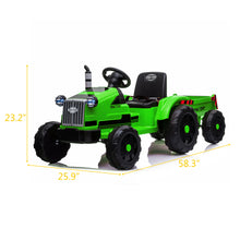 Load image into Gallery viewer, iRerts Green 12 V Powered Ride on Tractor Car with Trailer & Remote Control, LED Lights, USB Port, MP3 Player