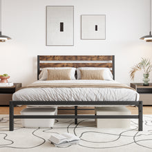 Load image into Gallery viewer, iRerts Queen Bed Frame, Industrial Metal Queen Platform Bed Frame, Queen Size Bed Frames with Headboard, Slat Support, Bed Frame Queen Size for Bedroom, No Box Spring Needed, Rustic Brown