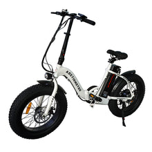 Load image into Gallery viewer, iRerts Folding Electric Bike, 500W Electric Bicycle for Adults Teens with 3 Riding Modes, Removable Battery and 20" Fat Tire, Portable Adult Electric Bike Beach Snow Bicycle for Commute School, White