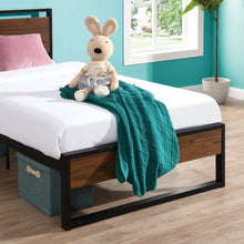 Load image into Gallery viewer, iRerts Twin Platform Bed Frame with Headboard, Industrial Metal Twin Bed Frame with Slat Support, Modern Bed Frame Twin Size for Adults Teens Kids Bedroom, No Box Spring Needed, Brown