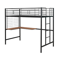 Load image into Gallery viewer, iRerts Twin Loft Bed Frame, Modern Twin Metal Loft Bed with Desk and Metal Grid, Twin Loft Bed with Ladder and Guardrail, No Box Spring Needed, Twin Size Loft Bed for Bedroom Apartment, Black