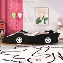 Load image into Gallery viewer, iRerts Race Car Shaped Full Bed Frame, Wood Full Platform Bed Frame for Kids Toddlers, Children Full Size Platform Bed with Wheels, Wooden Slats, No Box Spring Needed, Black