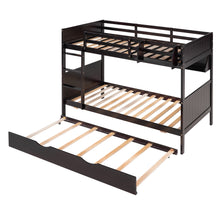 Load image into Gallery viewer, iRerts Twin Over Twin Bunk Bed with Trundle, Wood Twin Bunk Bed with Shelves for Kids Teens Adults, Separable Bunk Bed Twin Over Twin Convertible to 3 Twin Beds, Modern Bunk Bed for Bedroom, Espresso
