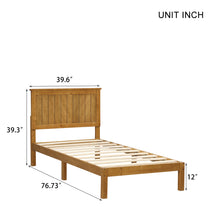 Load image into Gallery viewer, iRerts Twin Platform Bed Frame with Headboard, Solid Wood Twin Bed Frame for Adults Teens kids, Modern Twin Size Bed Frame with Slat Support for Bedroom Apartment, No Box Spring Needed, Light Brown
