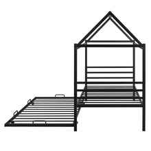 Load image into Gallery viewer, iRerts Twin Size House Bed Frame with Trundle, Twin Metal Platform Bed Frame for Kids Boys Girls, House Platform Bed frame Twin with Metal Slats, Kids Twin Bed Frame No Box Spring Needed, Black