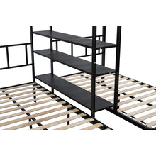 Load image into Gallery viewer, Full Over Twin Over Twin Bunk Bed, iRerts Modern Metal Triple Bunk Beds, Black Triple Bunk Beds with Shelves, Bedroom Furniture Full over Twins Bunk Bed for Dormitory Kids Room, No Box Spring Needed