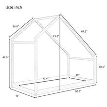 Load image into Gallery viewer, iRerts Twin House Bed with Roof, Wood Kids Twin Bed Frame House Bed, Toddler House Bed Frame for Boys Girls, Twin Floor Bed Frame for Kids Bedroom Living Room, Natural