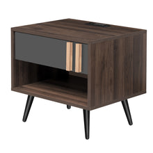 Load image into Gallery viewer, iRerts Nightstand with Charging Station, Modern End Side Table with Drawer, Black Handle and USB Charging Ports, Wood Night Stands Bedside Table for Bedroom Living Room, Walnut