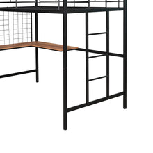 Load image into Gallery viewer, iRerts Metal Loft Bed with Desk, Twin Loft Bed Frame with Metal Grid for Kids Teens Adults, Twin Loft Bed with Ladder Guardrail, Loft Bed Frame Twin for Bedroom Dormitory, No Box Spring Needed, Black