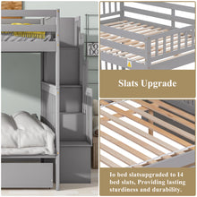 Load image into Gallery viewer, iRerts Bunk Beds Full over Full, Wood Bunk Bed for Kids Teens Adults, Full Over Full Bunk Bed with 2 Drawers and Staircases, Convertible into 2 Beds, Modern Bunk Beds for Bedroom Dorm, Gray