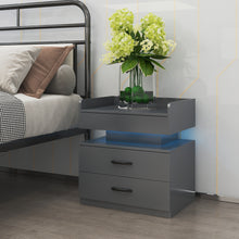Load image into Gallery viewer, iRerts Side Table with Charging Station, Wood Nightstand with Drawers and LED Lights, Bedside Table with Plug Outlets, 2 USB Ports, Modern End Side Table for Bedroom Living Room Office, Gray