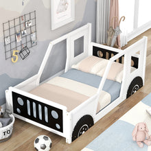 Load image into Gallery viewer, iRerts Classic Car Shaped Twin Bed Frame, Wood Twin Platform Bed Frame for Kids Toddlers Boys Girls, Children Twin Size Platform Bed Frame with Wheels, Wooden Slats, No Box Spring Needed, White