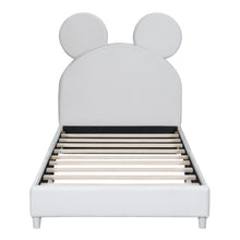 Load image into Gallery viewer, iRerts Twin Bed Frame, Modern Velvet Upholstered Platform Bed Frame with Bear Ear Shaped Headboard, Wooden Slat, Twin Size Low Platform Bed for Kids Boys Girls Bedroom, No Box Spring Needed, Beige