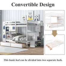 Load image into Gallery viewer, iRerts Bunk Beds Full over Full, Wood Bunk Bed for Kids Teens Adults, Full Over Full Bunk Bed with 2 Drawers and Staircases, Convertible into 2 Beds, Modern Bunk Beds for Bedroom Dorm, White