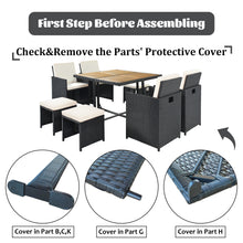 Load image into Gallery viewer, Patio Furniture Dining Sets, iRerts 9 Pieces Wicker Patio Furniture Sets, Outdoor Patio Dining Sets with Dining Table, Ottomans, Outdoor Patio Conversation Sets for Deck, Garden, Backyard, Black