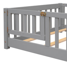 Load image into Gallery viewer, iRerts Twin size Floor Platform Bed, Wood Twin Floor Bed Frame for Kids Toddlers, Low Floor Twin Size Bed Frame with Fence Guardrail and Door, kids Twin Bed for Boys Girls, No Box Spring Needed, Gray