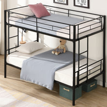 Load image into Gallery viewer, iRerts Metal Twin over Twin Bunk Bed, Convertible Bunk Beds Twin over Twin with 2 Ladders and Full-Length Guardrail, Modern Twin Bunk Beds for Adults Teens Kids Bedroom, No Box Spring Needed, Black