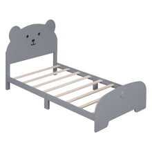 Load image into Gallery viewer, iRerts Twin Bed Frame for Kids Boys Girls, Wood Twin Platform Bed Frame with Bear-shaped Headboard and Footboard, Bed Frame Twin Size with Slats Support, No Box Spring Needed, Gray