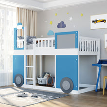 Load image into Gallery viewer, iRerts Wood Kids Loft Bed for Boys Girls, Train Shape Twin Size Loft Bed Frame with Window, Ladders and Guardrails, Spacious Under Bed Space, Playhouse Twin Loft Beds Bedroom Furniture, Blue