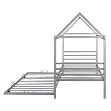 Load image into Gallery viewer, iRerts Twin Size House Bed Frame with Trundle, Twin Metal Platform Bed Frame for Kids Boys Girls, House Platform Bed frame Twin with Metal Slats, Kids Twin Bed Frame No Box Spring Needed, Silver