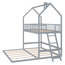 Load image into Gallery viewer, iRerts Twin Over Twin Bunk Bed with Extending Trundle, Wood Bunk Bed Twin Over Twin with Ladder and Roof, Versatility Kids Bunk Bed No Box Spring Needed for Boys Girls Bedroom Furniture, Gray