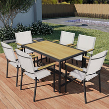Load image into Gallery viewer, Outdoor Patio Furniture Sets, 7 Piece Outdoor Wicker Conversation Set with Acacia Wood Table Top, Rattan Outdoor Dining Table Set, Durable Outdoor Furniture Sets with Cushion for Lawn Backyard, Brown