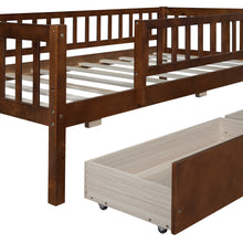 Load image into Gallery viewer, iRerts Daybed with Storage Drawers, Wood Twin Daybed Frame for Kids Teens Adults, Twin Size Daybed Frame with Fence Guardrails, Twin Size Platform Bed Frame for Bedroom, No Box Spring Needed, Walnut