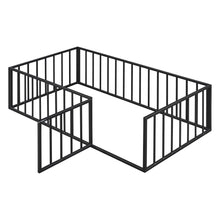 Load image into Gallery viewer, iRerts Twin Floor Bed Frame, Metal Twin Size Montessori Floor Bed Frame with Fence and Door, Kids Toddler Floor Bed Frame Twin Size for Girls Boys, Twin Bed Frame without Bed Slats, Black