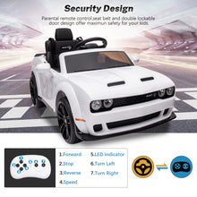 Load image into Gallery viewer, DG03 iRerts White 12V Dodge Challenger Powered Ride On Police Cars with Remote Control, USB, AUX, MP3, FM Function, LED Headlight